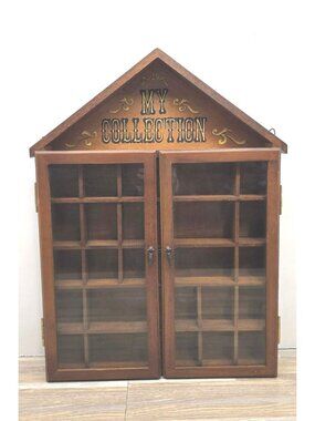 Vintage Enesco "My Collection" House-Shaped Wooden Wall Display Cabinet Cottage